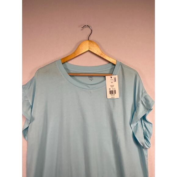 Crown & Ivy Ruffle Sleeve Blue T-shirt Top 2X Casual - Picture 3 of 10